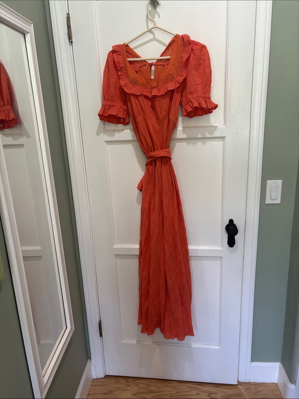 Free People Orange Empire puff sleeve boho maxi dress small